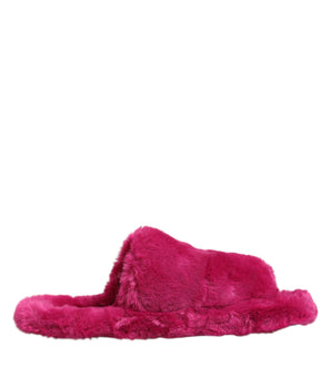 Dolce &amp; Gabbana Pink Acrylic Faux Fur Mens Flats Sandals Shoes