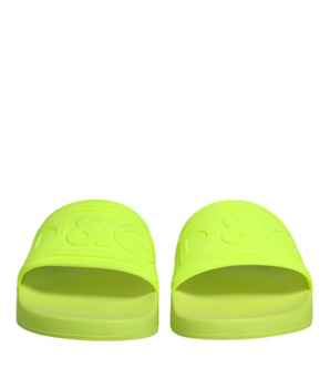 Dolce &amp; Gabbana Green Rubber Slides Sandals Shoes Beachwear