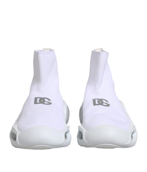 Dolce &amp; Gabbana White Silver Slip On Wave Socks Sneakers Shoes