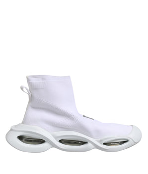 Dolce &amp; Gabbana White Silver Slip On Wave Socks Sneakers Shoes