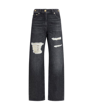 Versace Black Cotton Relaxed Fit Jeans