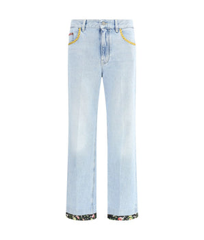 Valentino Light Blue Cotton Straight-Leg Jeans