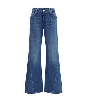 7FOR Blue Cotton Flared Jeans