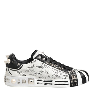 Dolce & Gabbana Black White Studded Low Top Sneakers Shoes