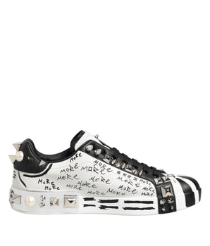 Dolce &amp; Gabbana Black White Studded Low Top Sneakers Shoes