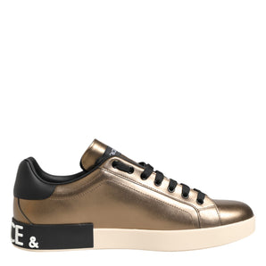 Dolce & Gabbana Gold Portofino Leather Low Top Sneakers Shoes