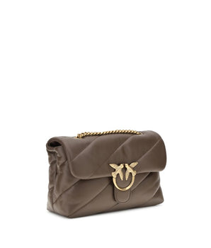 PINKO Brown Calf Leather Bos Taurus Shoulder Bag