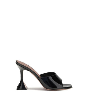 Amina Muaddi Black Calf Leather Bos Taurus Platform Sandals