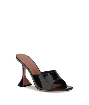 Amina Muaddi Black Calf Leather Bos Taurus Platform Sandals
