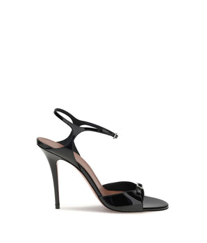 Amina Muaddi Black Calf Leather Bos Taurus Stiletto Heel Sandals