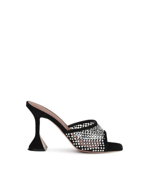 Amina Muaddi Black Goatskin Stiletto Heel Sandals