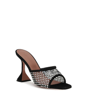 Amina Muaddi Black Goatskin Stiletto Heel Sandals