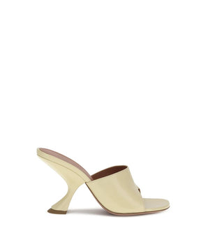 Amina Muaddi Cream Calf Leather Bos Taurus Stiletto Heel Sandals