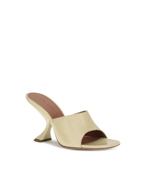 Amina Muaddi Cream Calf Leather Bos Taurus Stiletto Heel Sandals