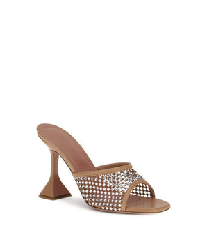 Amina Muaddi Beige Goatskin Stiletto Heel Sandals