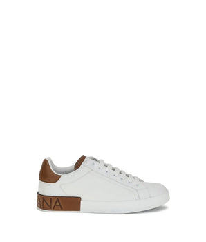 Dolce & Gabbana White Calf Leather Bos Taurus Low Top Sneakers