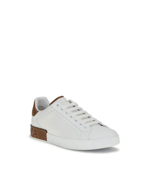 Dolce & Gabbana White Calf Leather Bos Taurus Low Top Sneakers