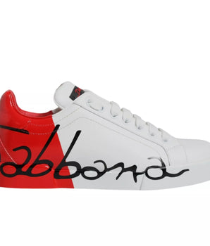 Dolce &amp; Gabbana White Red Portofino Low Top Sneakers