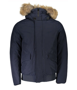 Woolrich Blue Cotton Men's Jacket with Removable Hood