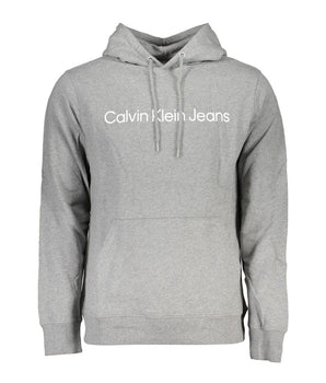Calvin Klein "Gray Cotton Men Sweater with Hood and Central Pocket"