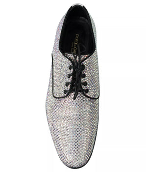 Dolce &amp; Gabbana Silver Leather Rhinestones Derby Shoes