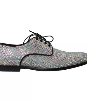 Dolce &amp; Gabbana Silver Leather Rhinestones Derby Shoes