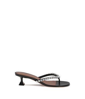 Amina Muaddi Black Calf Leather Bos Taurus Flip-Flop Sandals