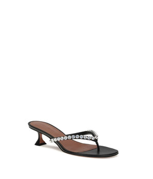 Amina Muaddi Black Calf Leather Bos Taurus Flip-Flop Sandals