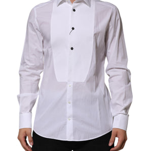 Dolce & Gabbana White Bib Cotton Poplin GOLD Men Formal Shirt