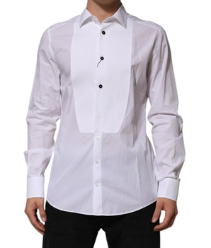 Dolce &amp; Gabbana White Bib Cotton Poplin GOLD Men's Formal Formal Shirt