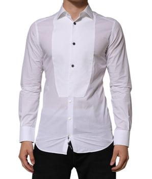 Dolce &amp; Gabbana White Bib Cotton Poplin GOLD Men's Formal Formal Shirt