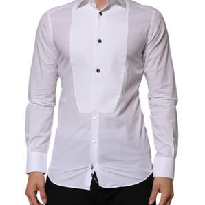 Dolce & Gabbana White Bib Cotton Poplin GOLD Men Formal Shirt