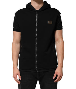 Dolce &amp; Gabbana Black Sleeveless Hooded Logo Plaque Jacket