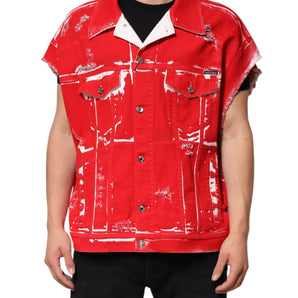 Dolce & Gabbana Red Sleeveless Logo Plaque Vest Jacket