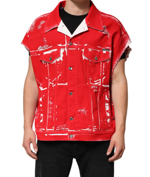 Dolce &amp; Gabbana Red Sleeveless Logo Plaque Vest Jacket