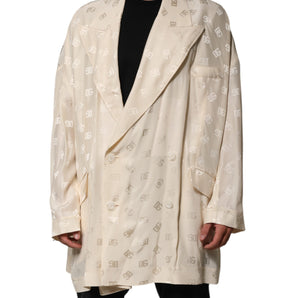 Dolce & Gabbana Beige Polyester Logo Monogram Coat Jacket