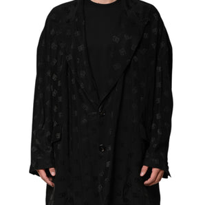 Dolce & Gabbana Black Polyester Logo Monogram Coat Jacket