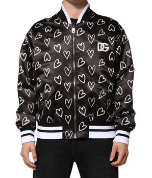 Dolce &amp; Gabbana Black Polyester Heart Print Bomber Jacket