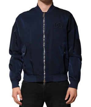 Dolce &amp; Gabbana Blue Nylon DG Embroidered Men's Bomber Jacket