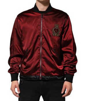 Dolce &amp; Gabbana Maroon Nylon DG Crown Embroidery Jacket