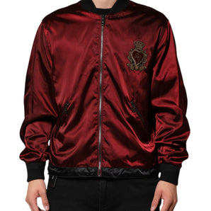 Dolce & Gabbana Maroon Nylon DG Crown Embroidery Jacket