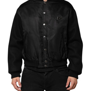 Dolce & Gabbana Black Polyester Logo Plaque Bomber Jacket