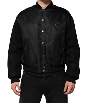 Dolce &amp; Gabbana Black Polyester Logo Plaque Bomber Jacket