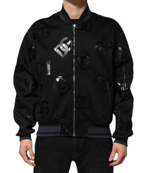 Dolce &amp; Gabbana Black Wool Logo DG Mania Men Bomber Jacket