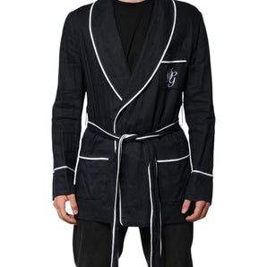 Dolce & Gabbana Dark Blue DG Embroidery Jacket Robe Blazer