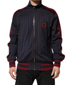 Dolce &amp; Gabbana Blue Red Striped Logo Plaque Full Zip Jacket