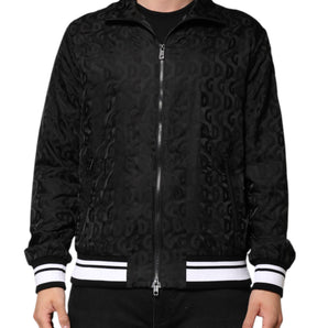 Dolce & Gabbana Black Jacquard Men Full Zip Bomber Sweater