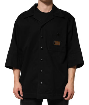 Dolce &amp; Gabbana Black Short Sleeve Button Men's Casual Shirt