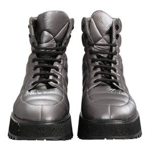 Dolce & Gabbana Silver Padded Mid Calf Lace Up Boots Shoes