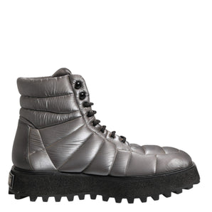 Dolce & Gabbana Silver Padded Mid Calf Lace Up Boots Shoes